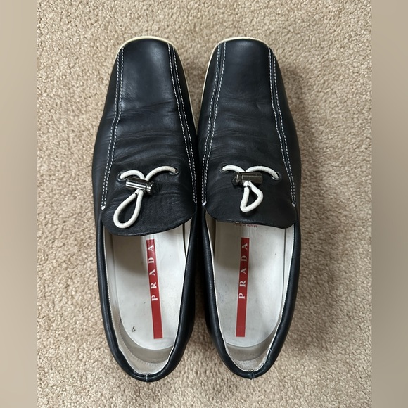 Vintage PRADA Leather Loafers Black/White Size 39 - Picture 4 of 7